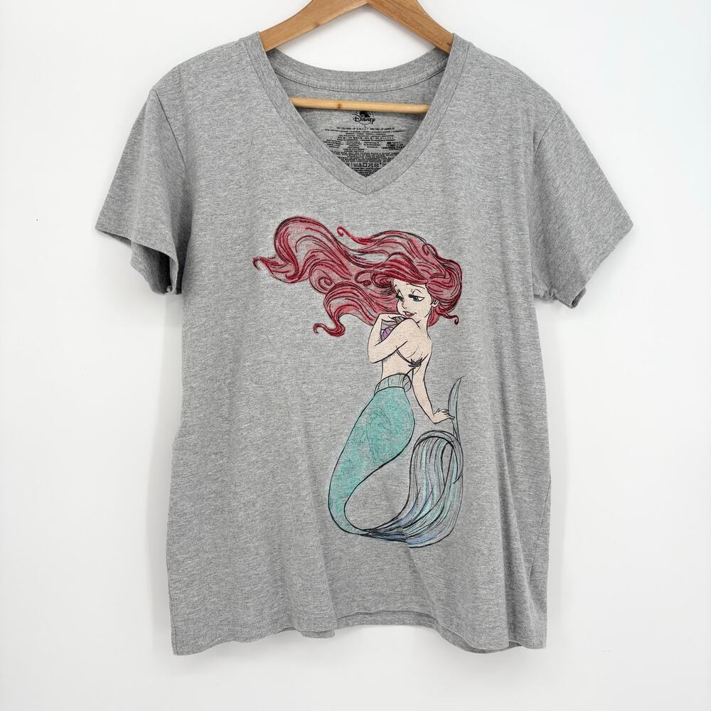 Disney Parks Ariel Watercolor V-Neck Shimmer Tee Size L